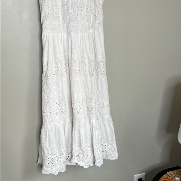 Maeve midi dress high neck ivory eyelet lace scalloped hem white sz 10 Anthro - Picture 7 of 8